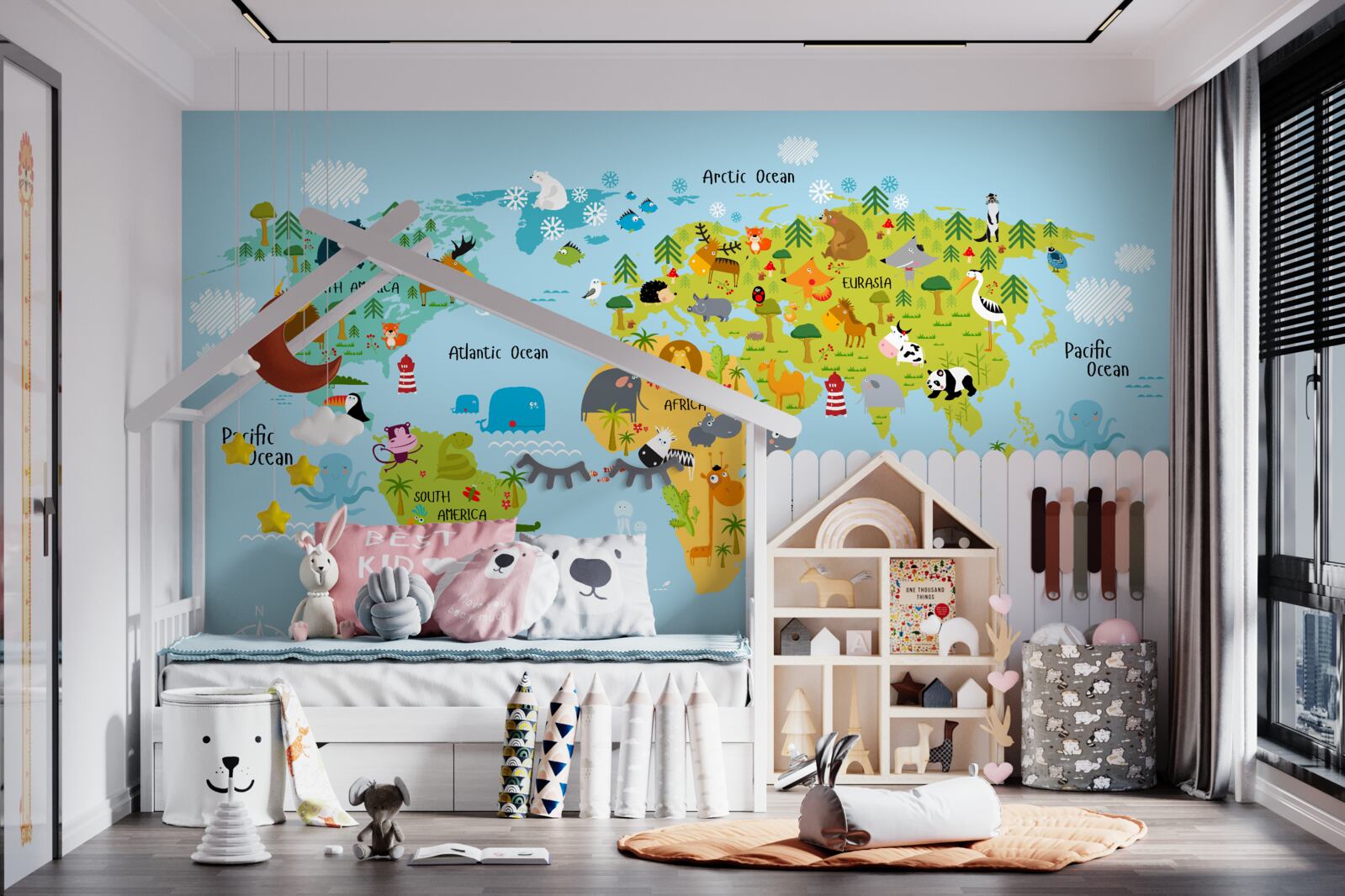 Fototapeta mapa świata w stylu kreskówkowym