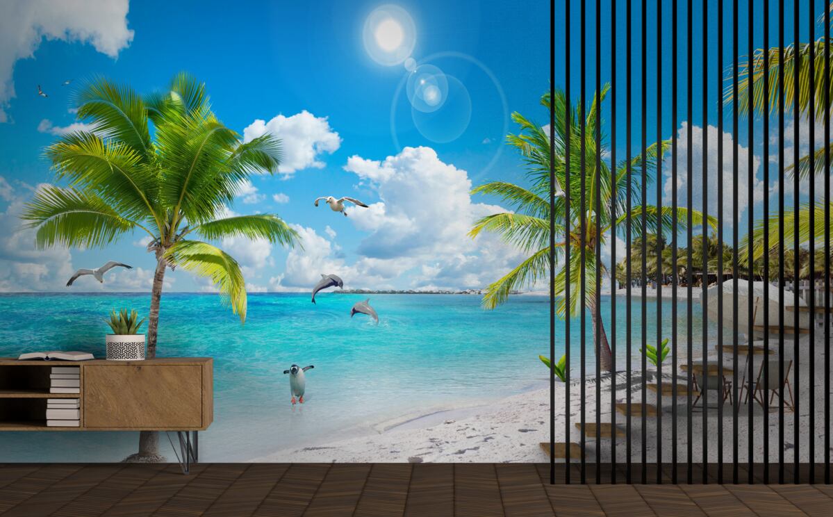 Fototapeta plaża z piaskiem i palmami