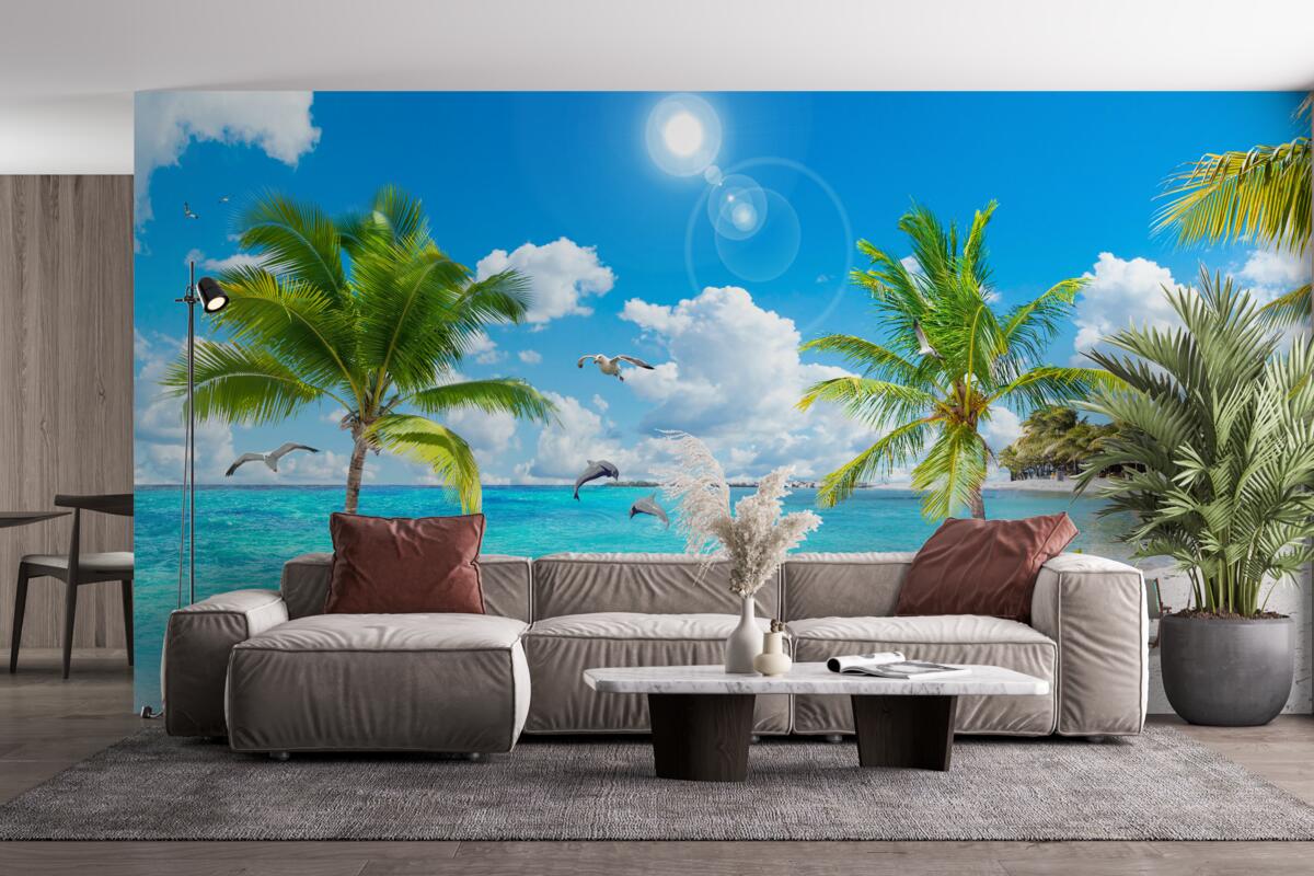 Fototapeta plaża z piaskiem i palmami