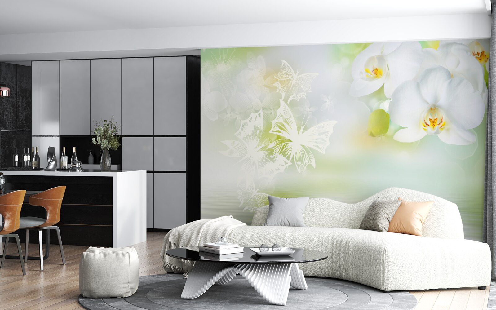 Fototapeta Śnieżnobiałe orchidee odbite w wodzie