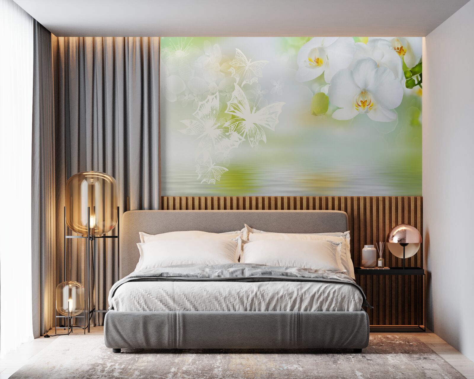 Fototapeta Śnieżnobiałe orchidee odbite w wodzie