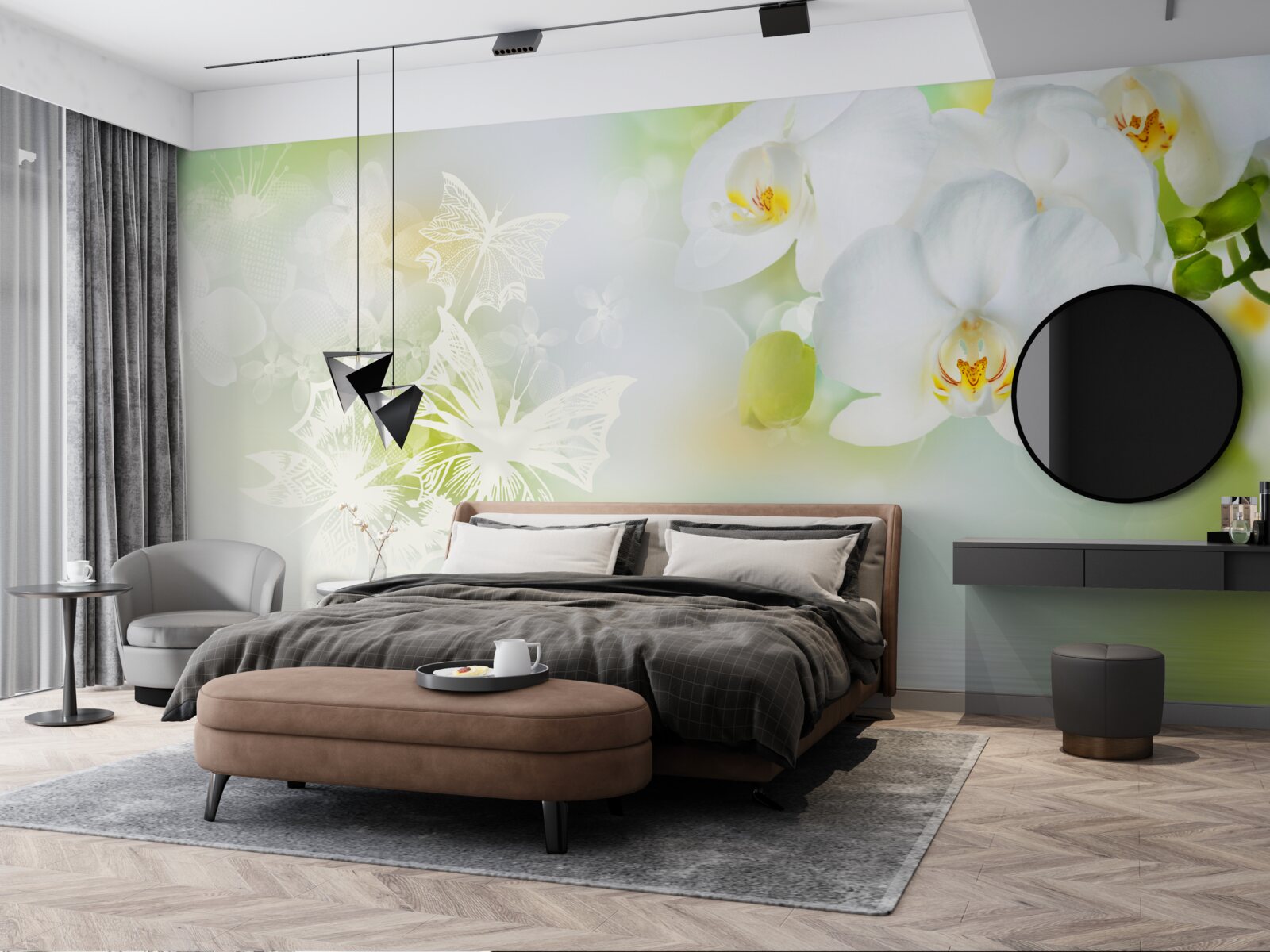 Fototapeta Śnieżnobiałe orchidee odbite w wodzie