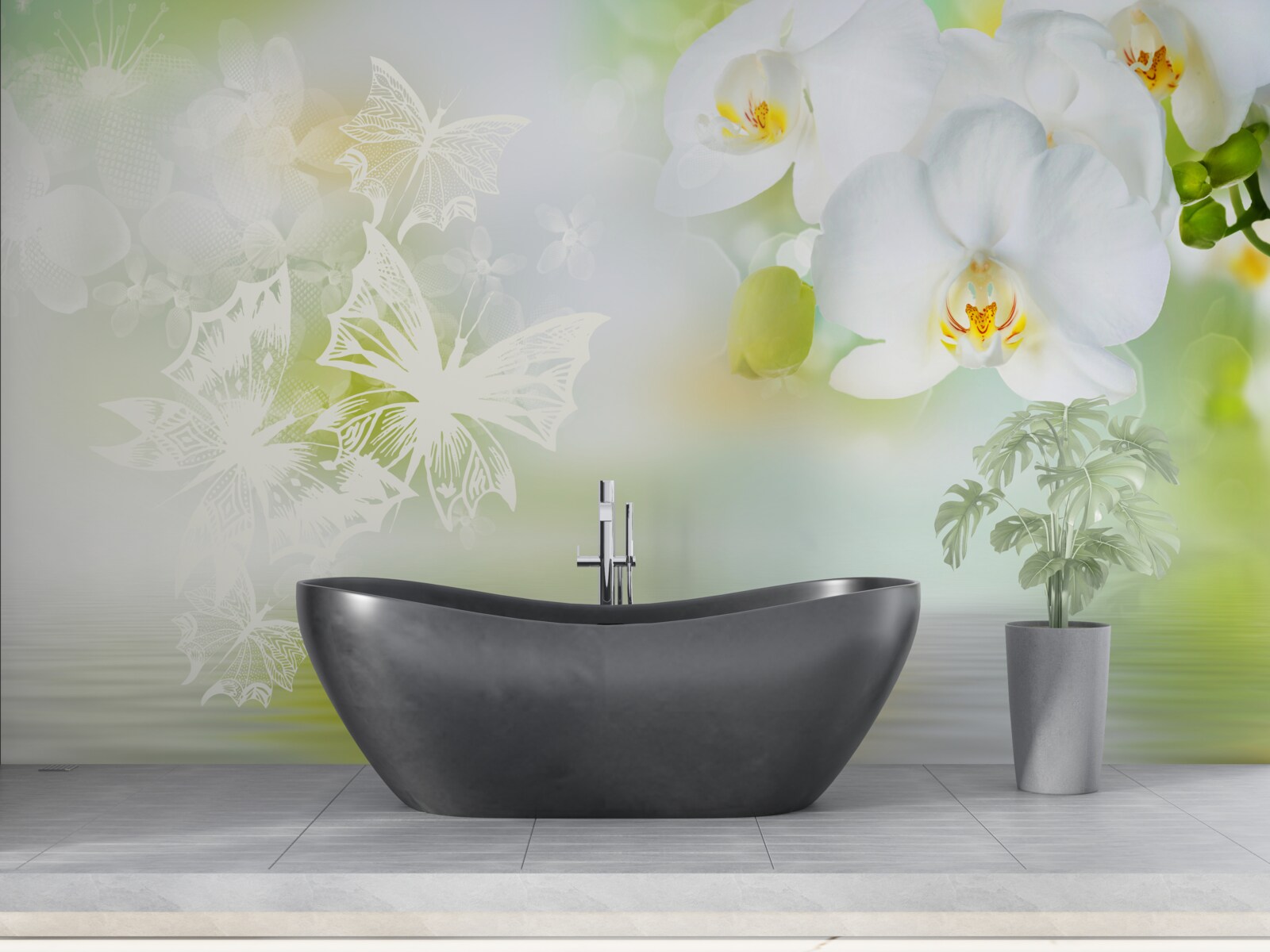 Fototapeta Śnieżnobiałe orchidee odbite w wodzie