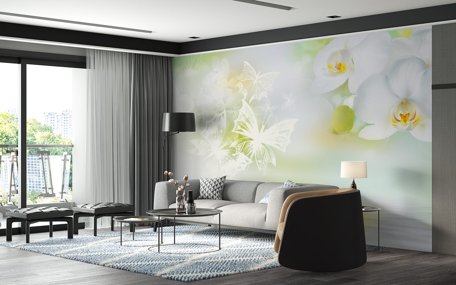 Fototapeta Śnieżnobiałe orchidee odbite w wodzie