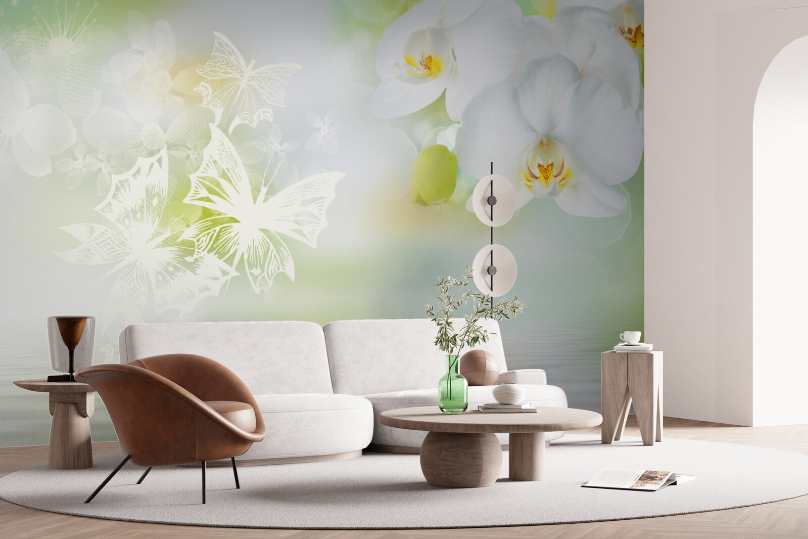 Fototapeta Śnieżnobiałe orchidee odbite w wodzie