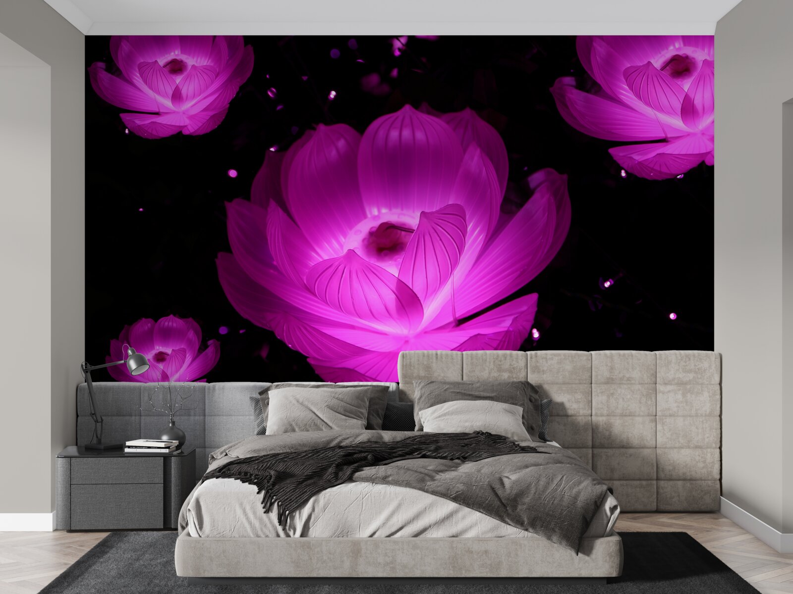 Fototapeta fioletowe kwiaty w świetle neonu