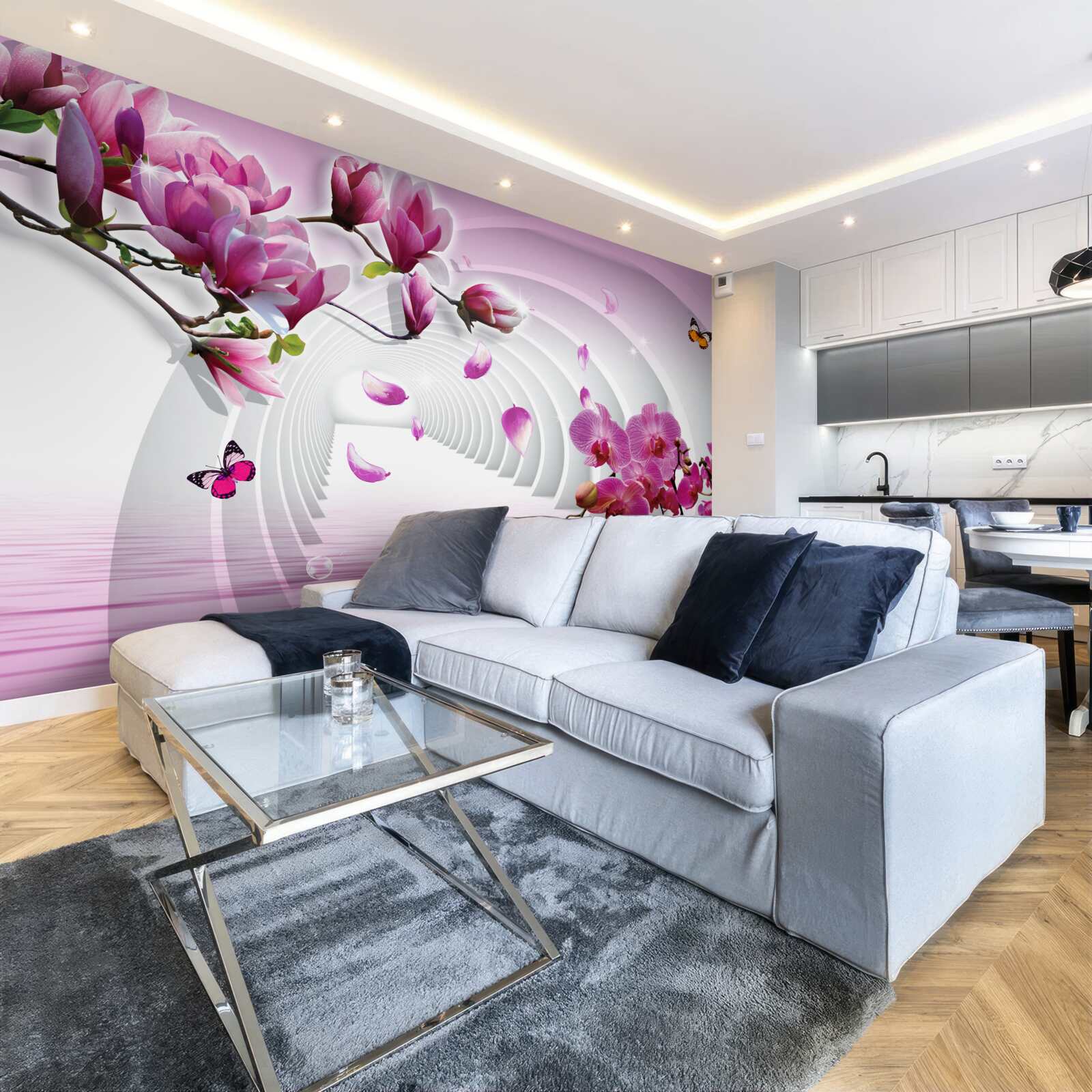 Fototapeta gałęzie orchidei w kolorach liliowym i czerwonym