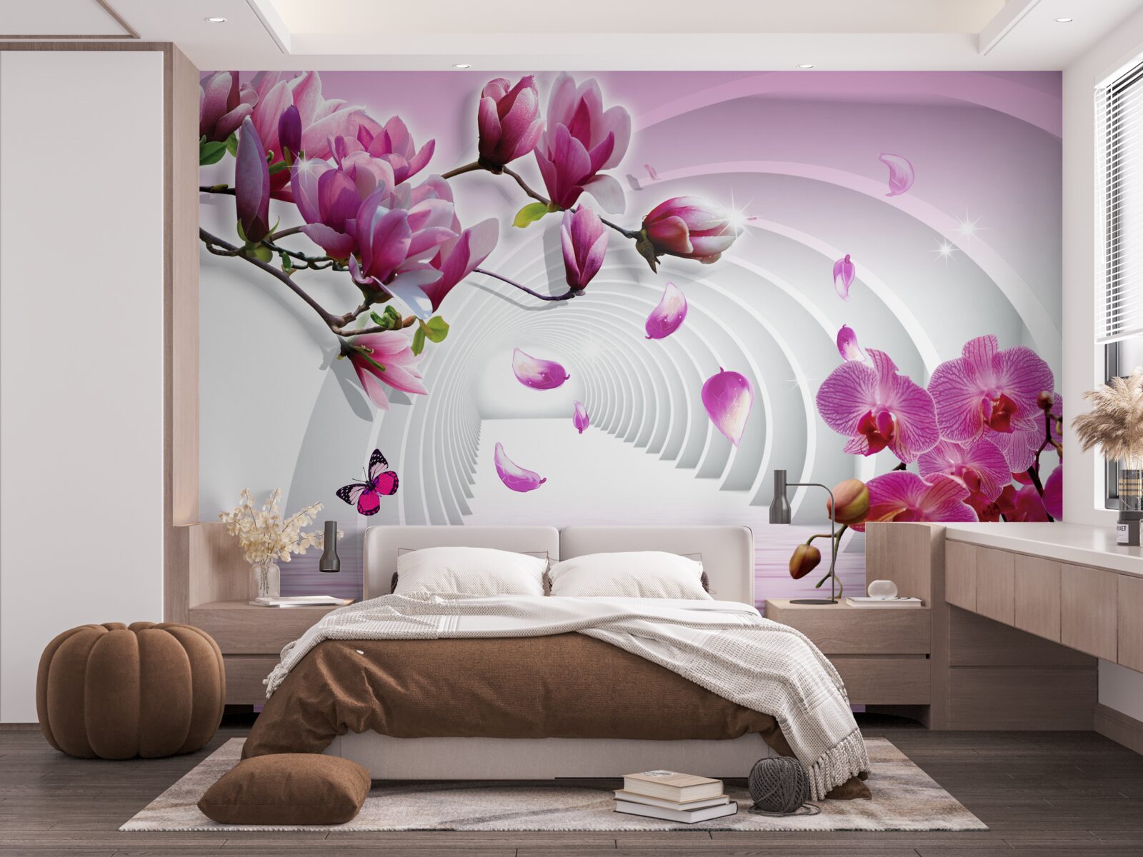 Fototapeta gałęzie orchidei w kolorach liliowym i czerwonym