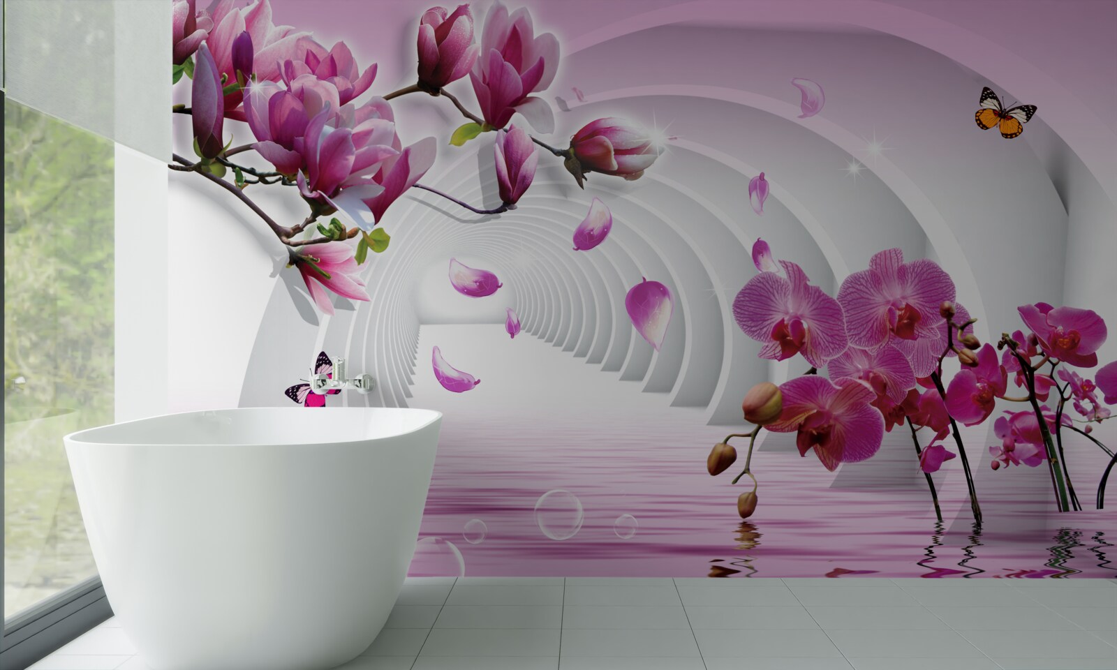 Fototapeta gałęzie orchidei w kolorach liliowym i czerwonym