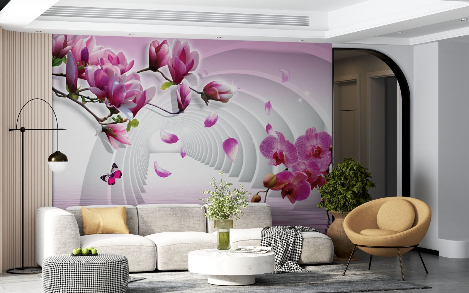 Fototapeta gałęzie orchidei w kolorach liliowym i czerwonym