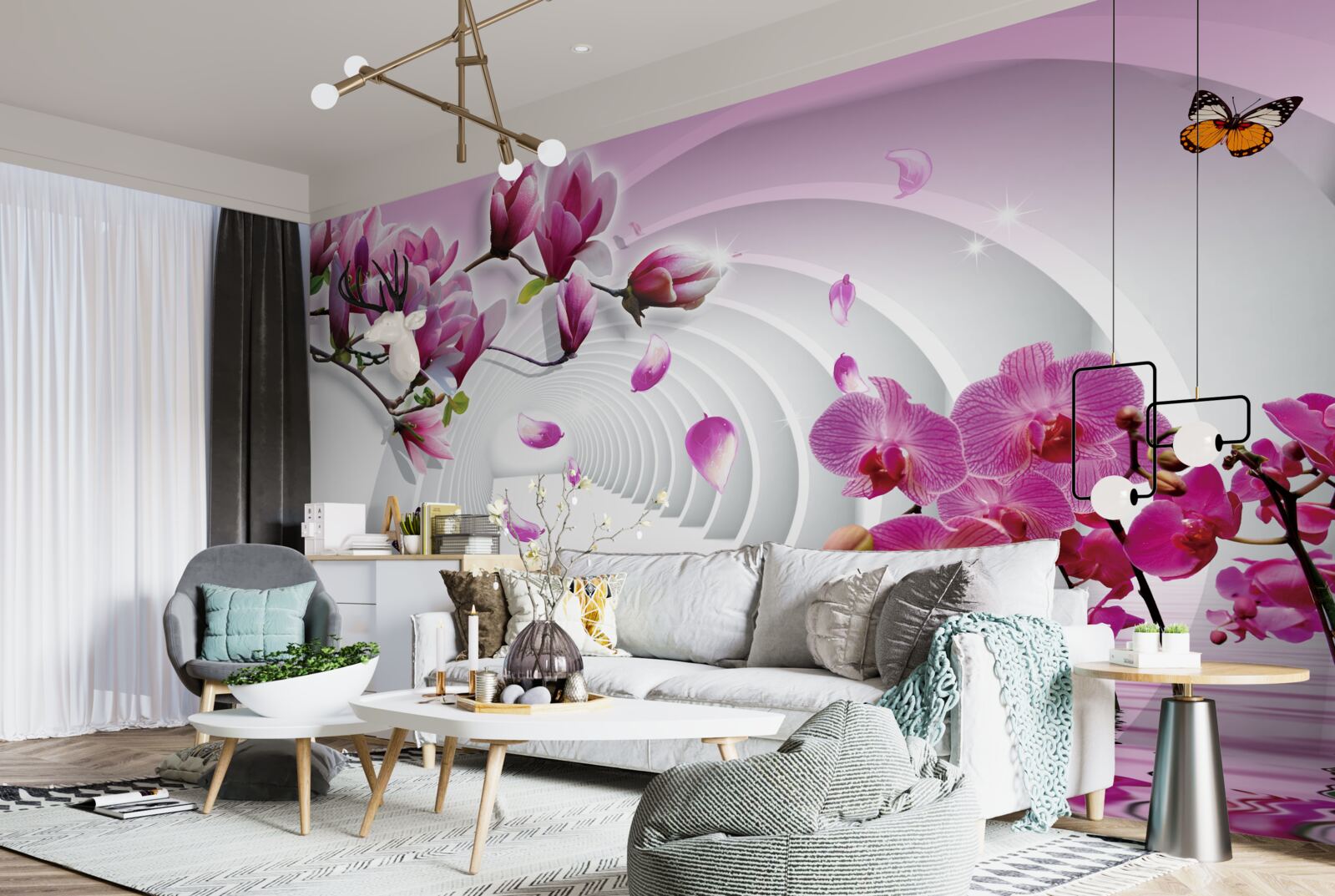Fototapeta gałęzie orchidei w kolorach liliowym i czerwonym