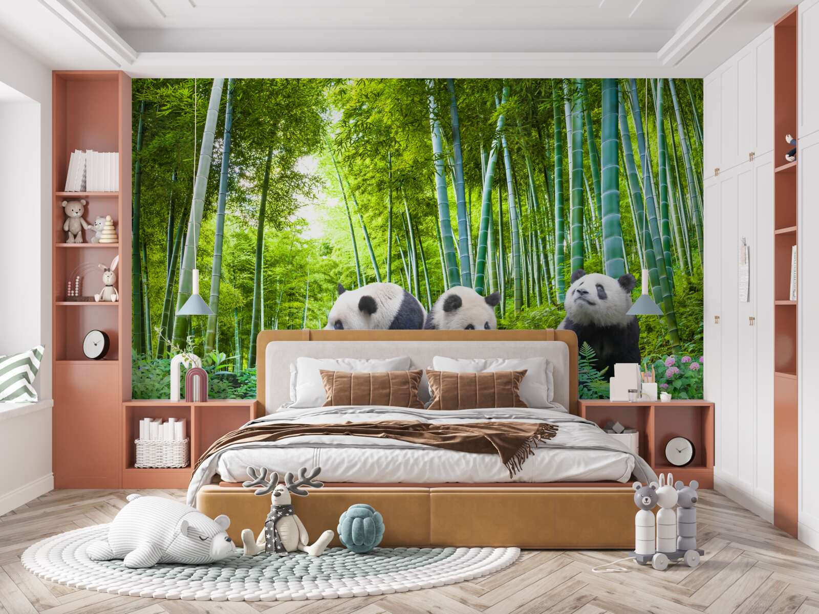 Fototapeta w lesie są trzy pandy