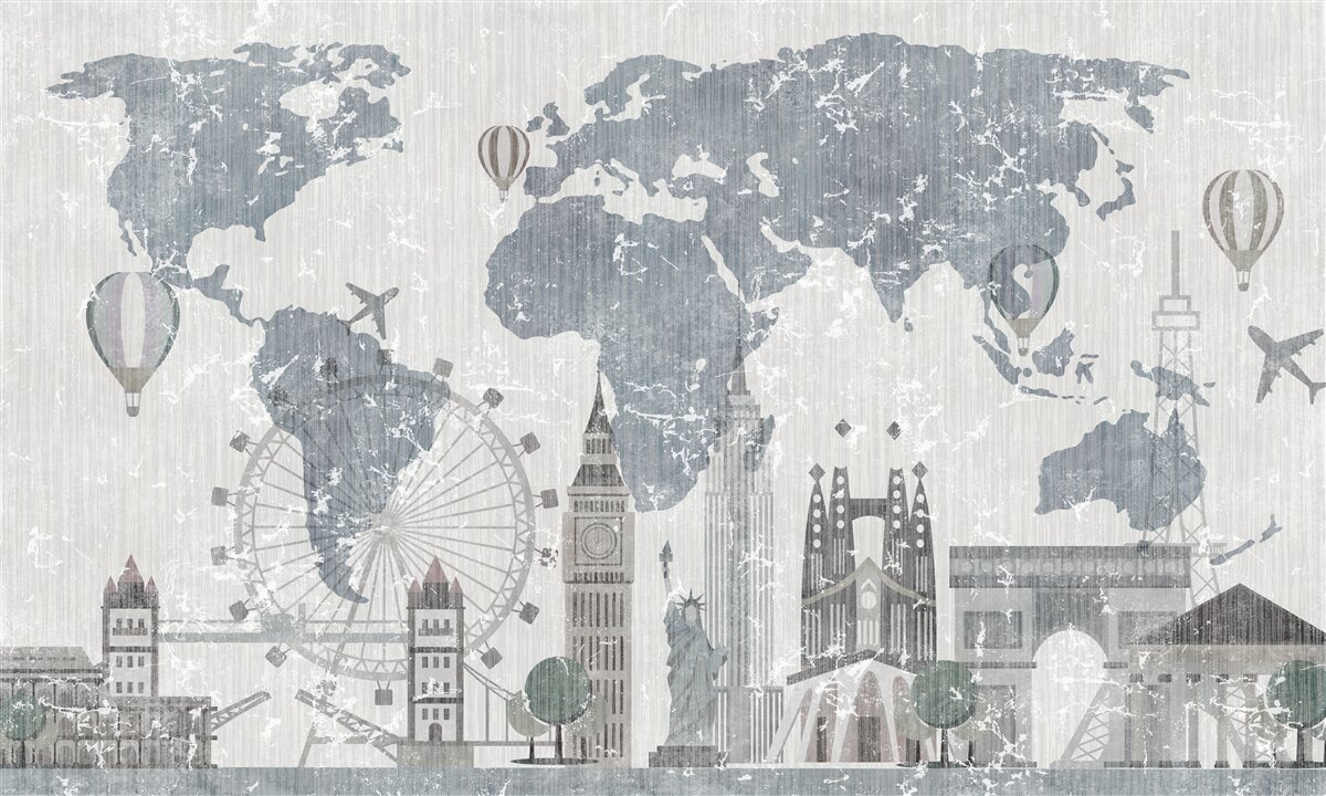 Fototapeta mapa świata z zabytkami londynu