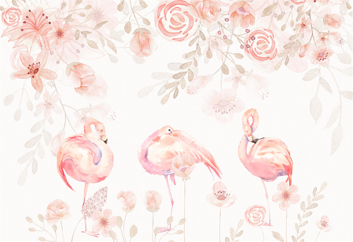 Fototapeta różowe flamingi i pąki
