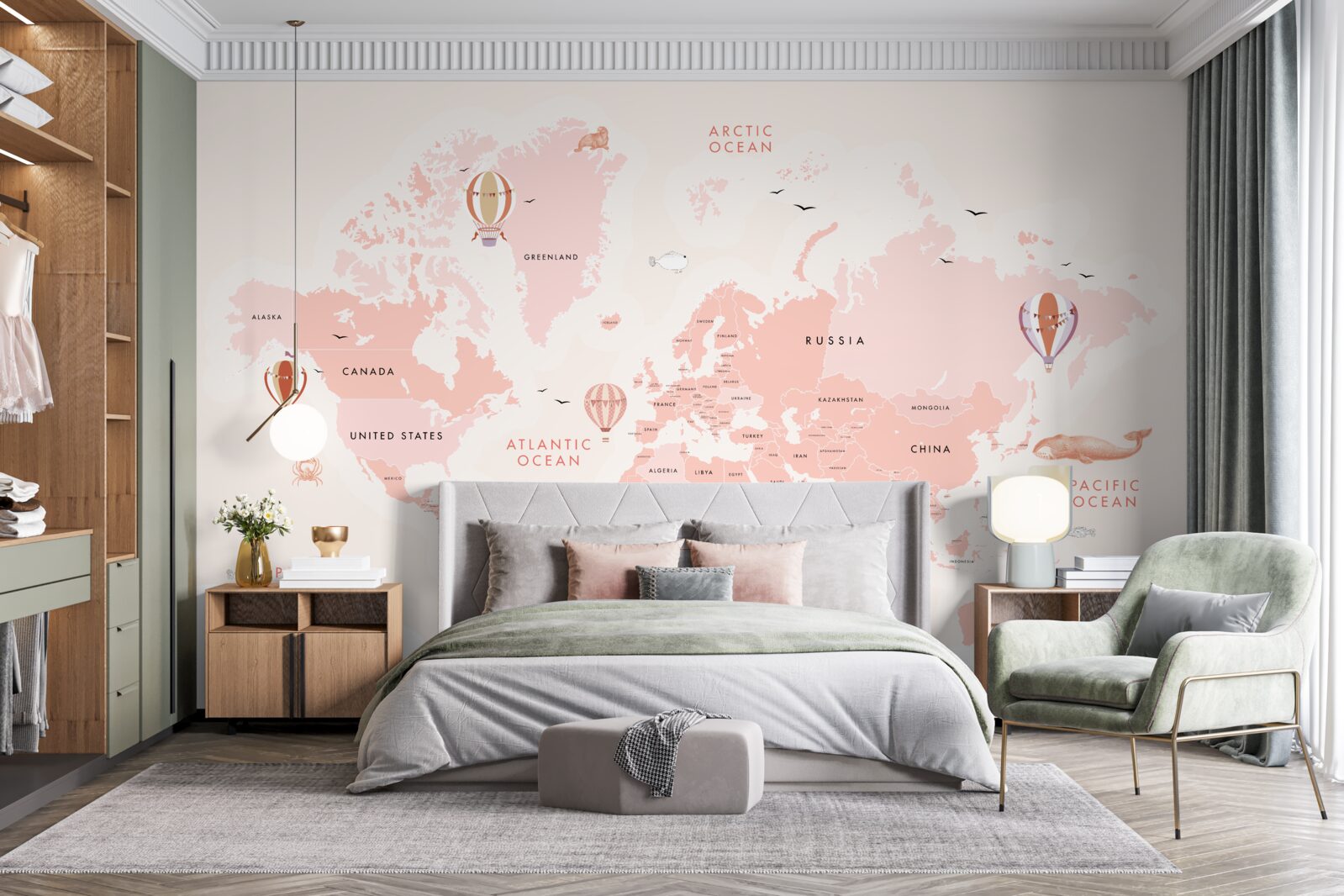 Fototapeta atlas planet przedstawiony w różowej palecie barw