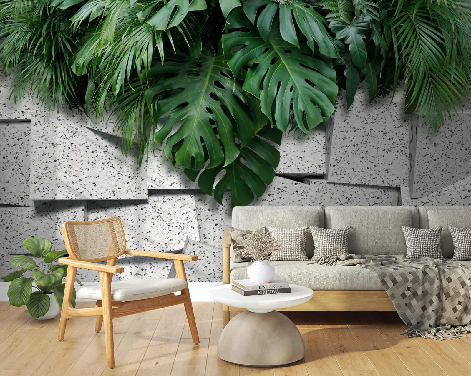 Fototapeta monstera w tropikalnej atmosferze na szarym tle