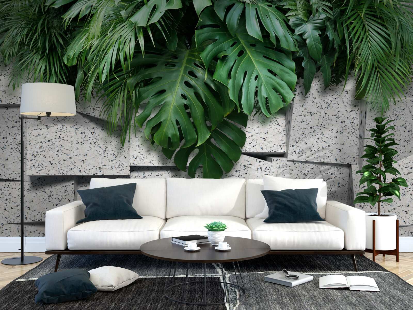 Fototapeta monstera w tropikalnej atmosferze na szarym tle