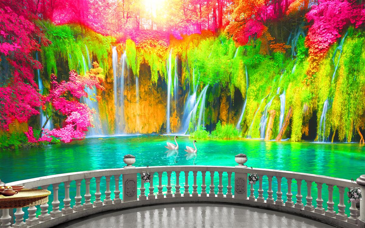 Fototapeta patio z panoramicznym widokiem na malowniczą przyrodę