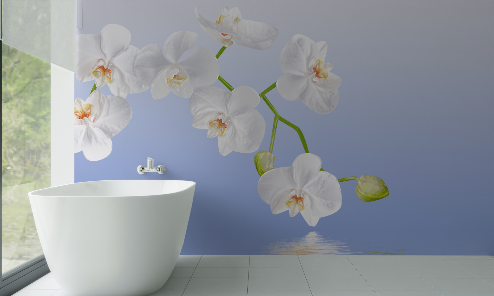 Fototapeta Śnieżnobiała orchidea nad powierzchnią wody