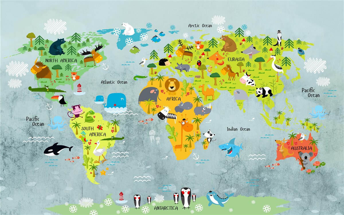 Fototapeta jasna mapa świata dla dzieci