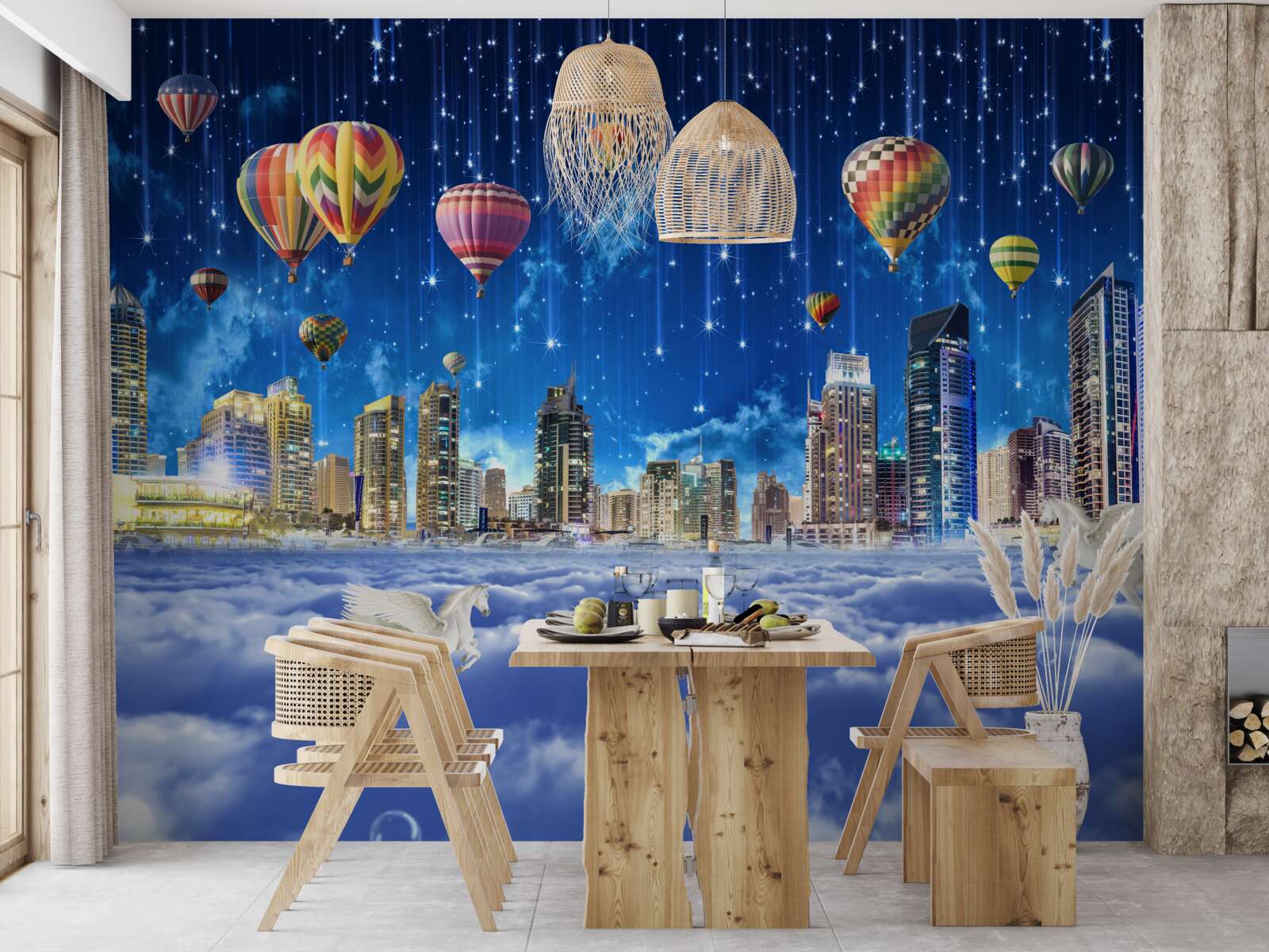 Fototapeta nocne miasto ozdobione jest balonami