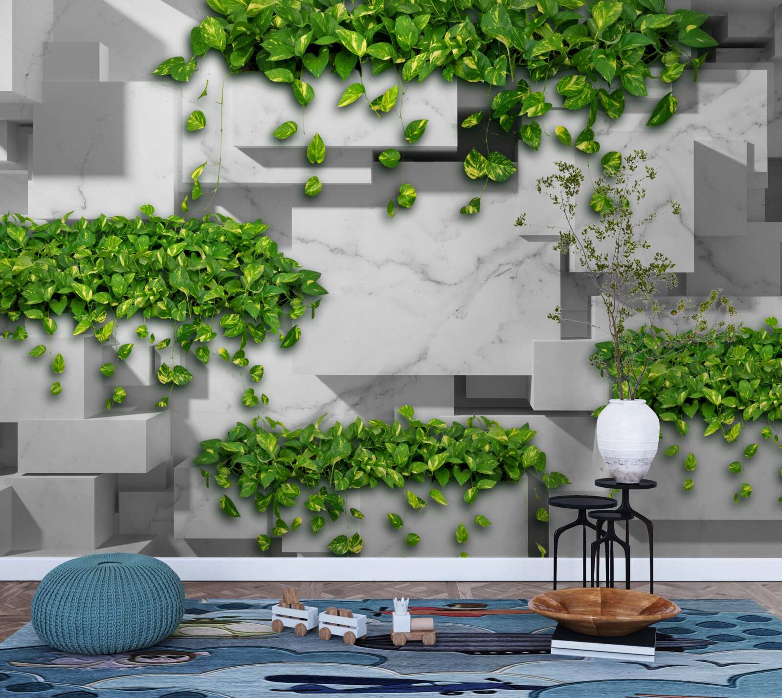 Fototapeta geometrycznie ułożone zielone klomby z roślinami