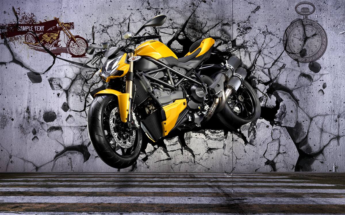 Fototapeta Żółty motocykl na tle graffiti