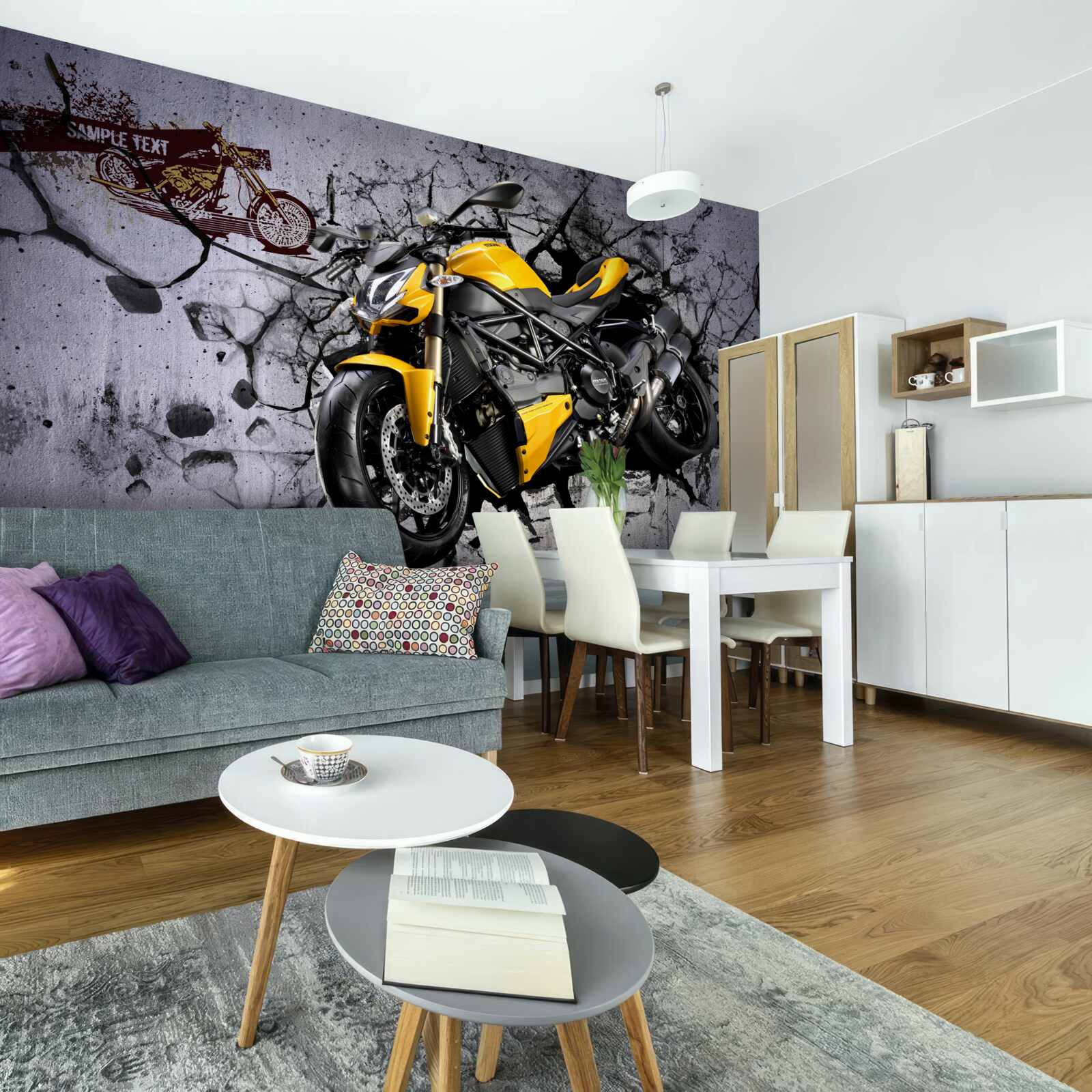 Fototapeta Żółty motocykl na tle graffiti
