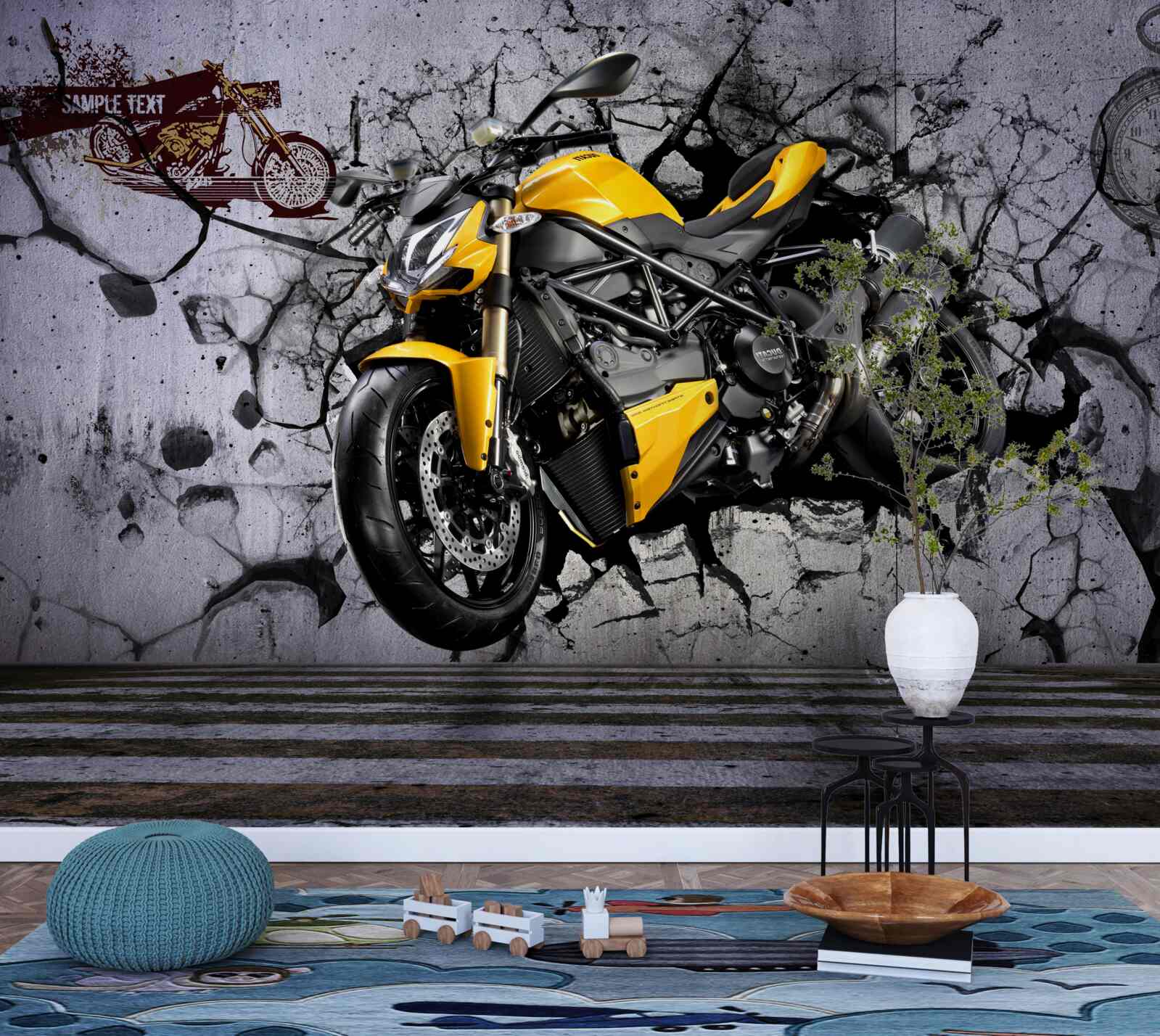 Fototapeta Żółty motocykl na tle graffiti