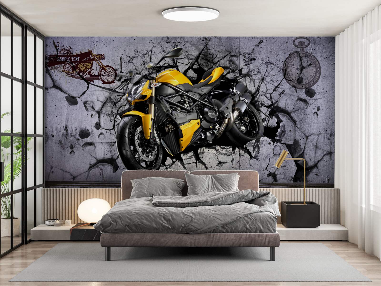 Fototapeta Żółty motocykl na tle graffiti