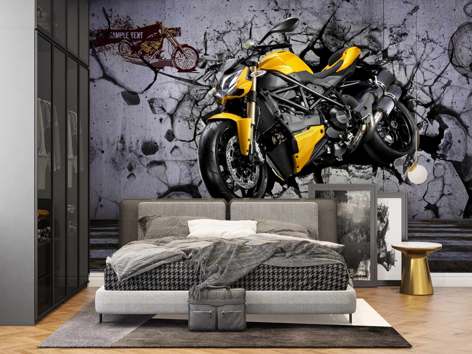 Fototapeta Żółty motocykl na tle graffiti