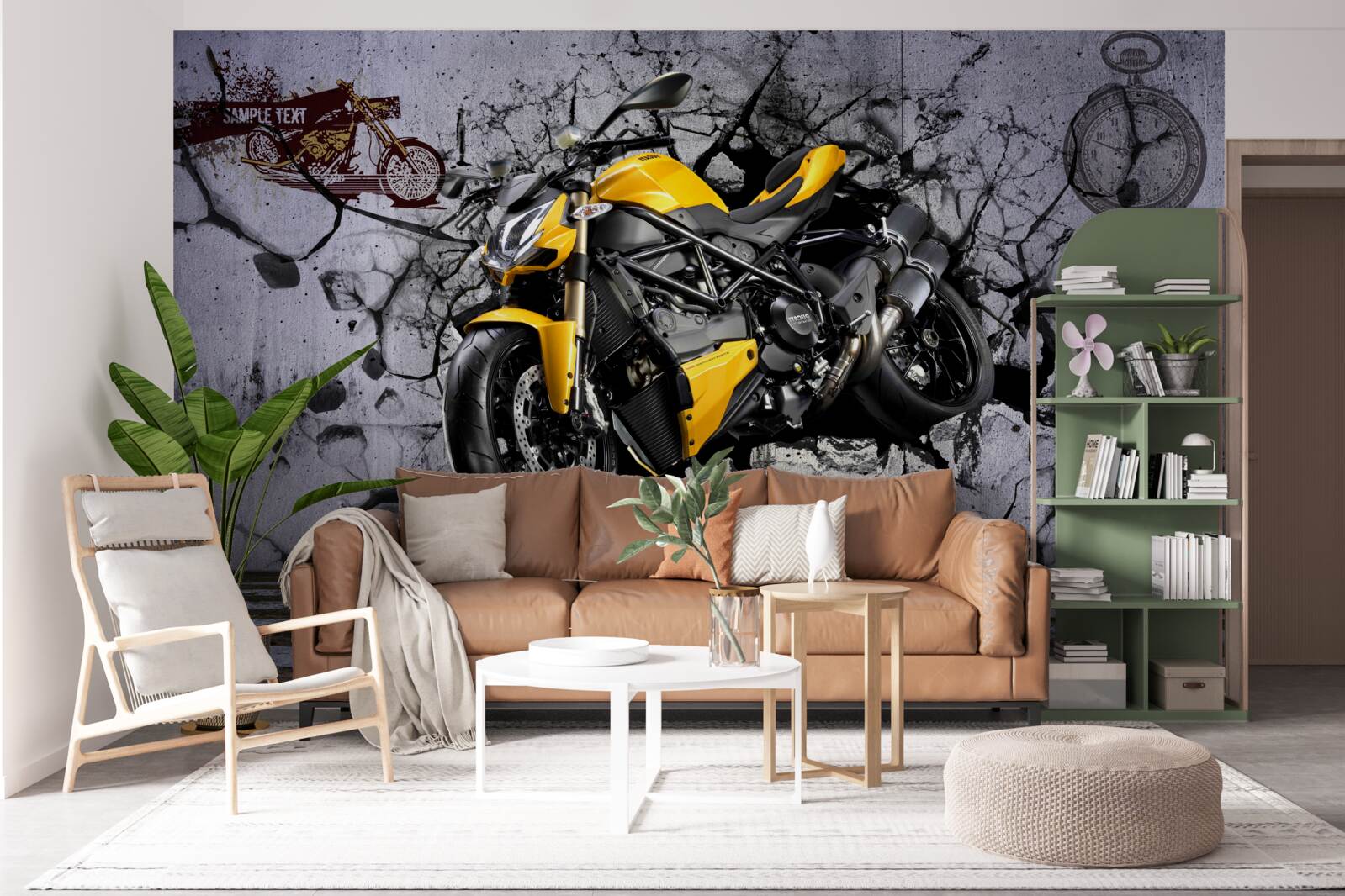 Fototapeta Żółty motocykl na tle graffiti