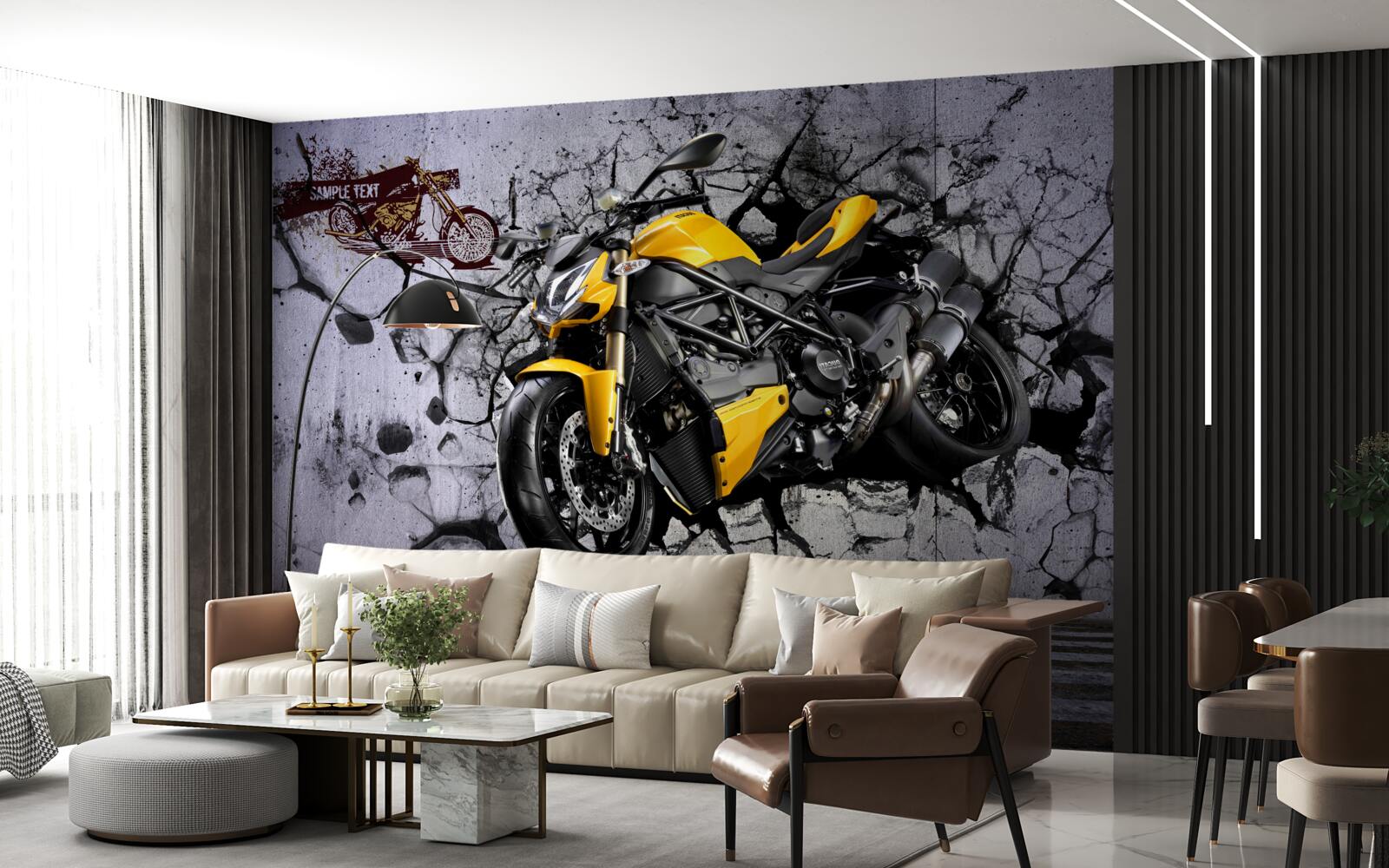 Fototapeta Żółty motocykl na tle graffiti