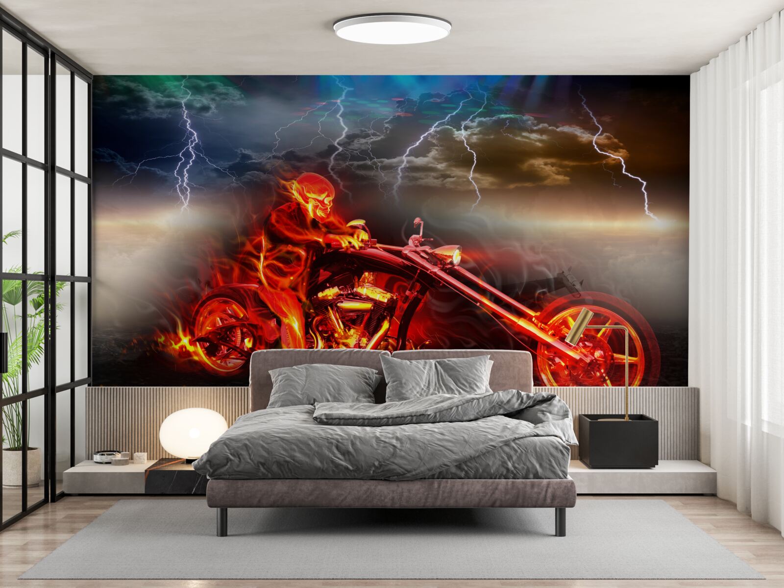 Fototapeta rowerzysta w płomieniach