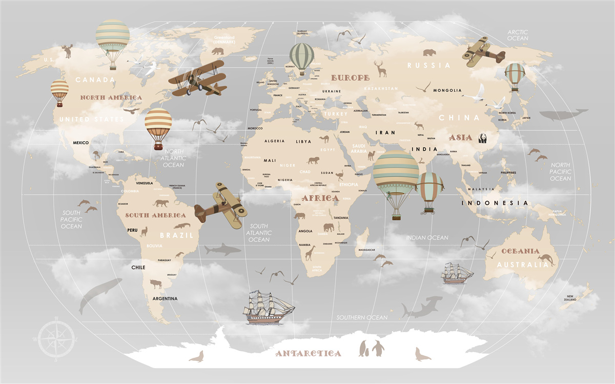 Fototapeta mapa globalna z różnymi rodzajami transportu