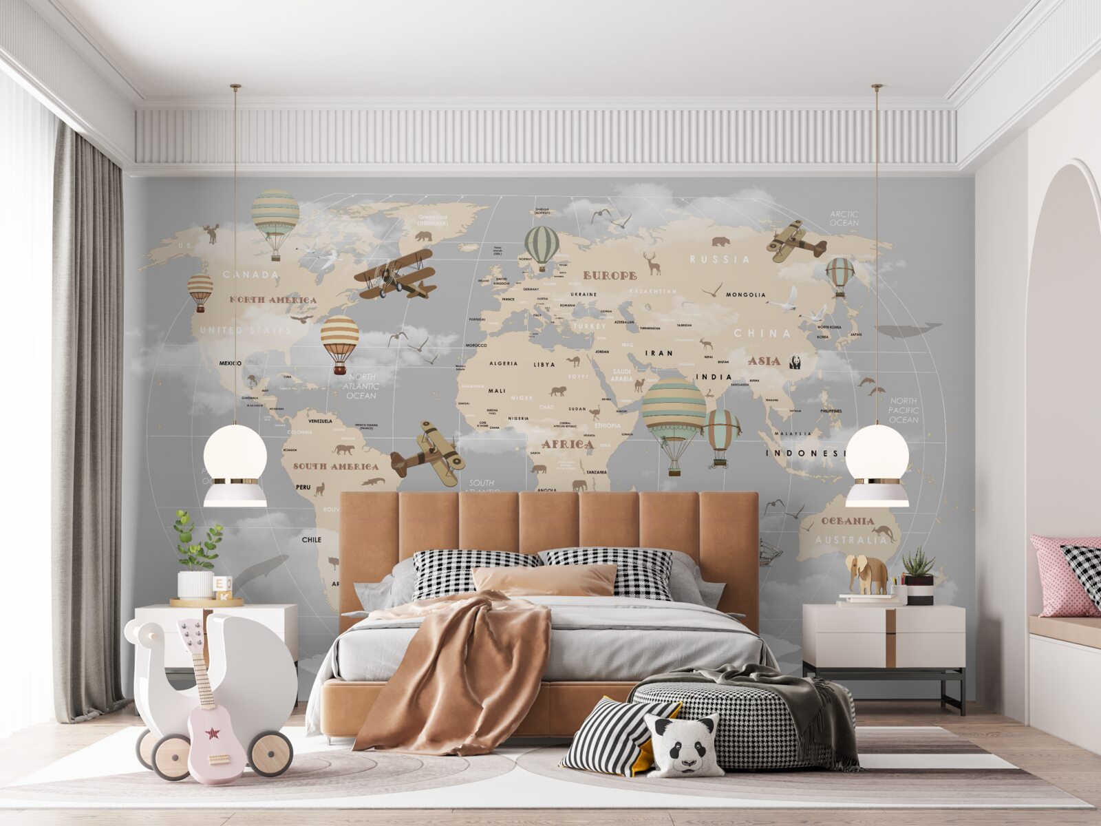 Fototapeta mapa globalna z różnymi rodzajami transportu