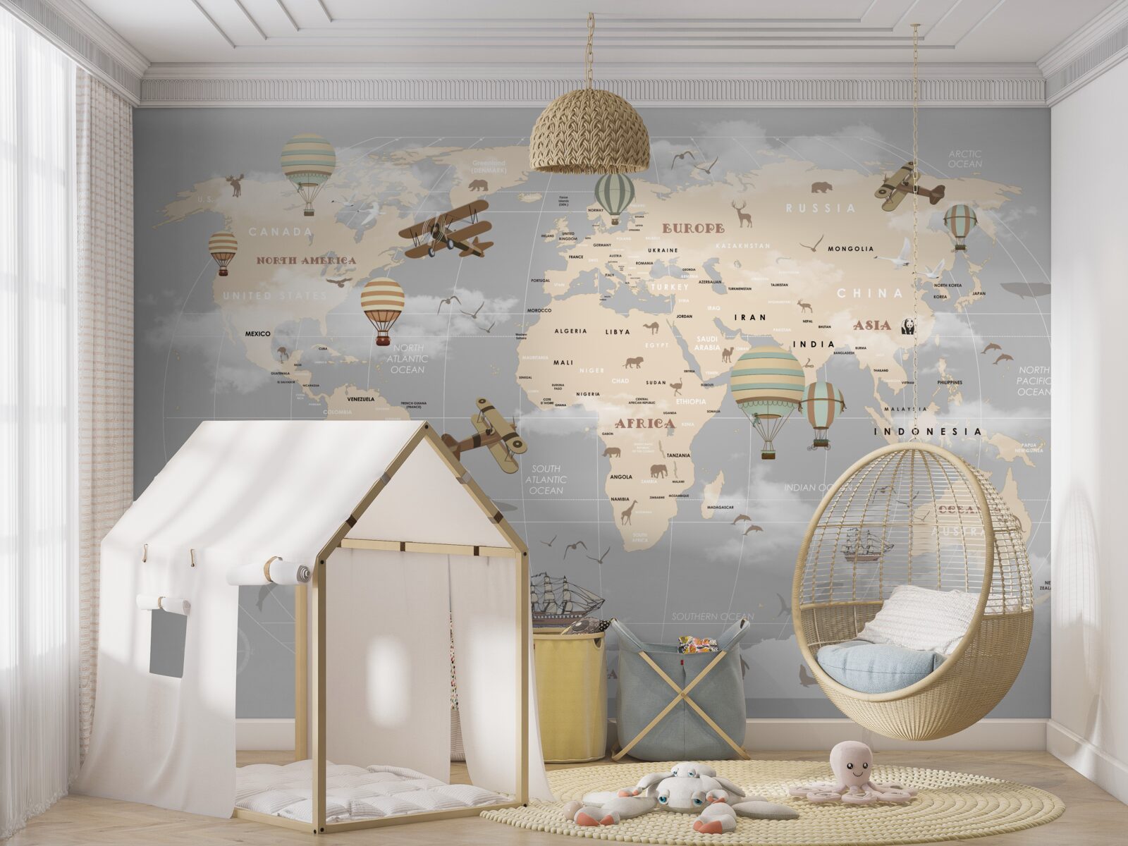 Fototapeta mapa globalna z różnymi rodzajami transportu