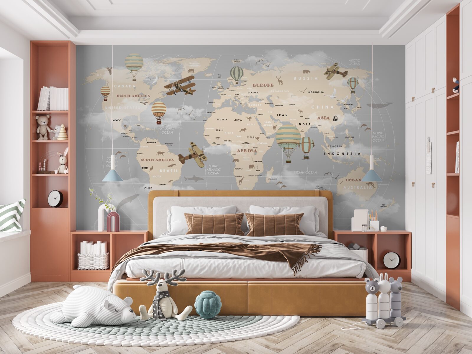 Fototapeta mapa globalna z różnymi rodzajami transportu