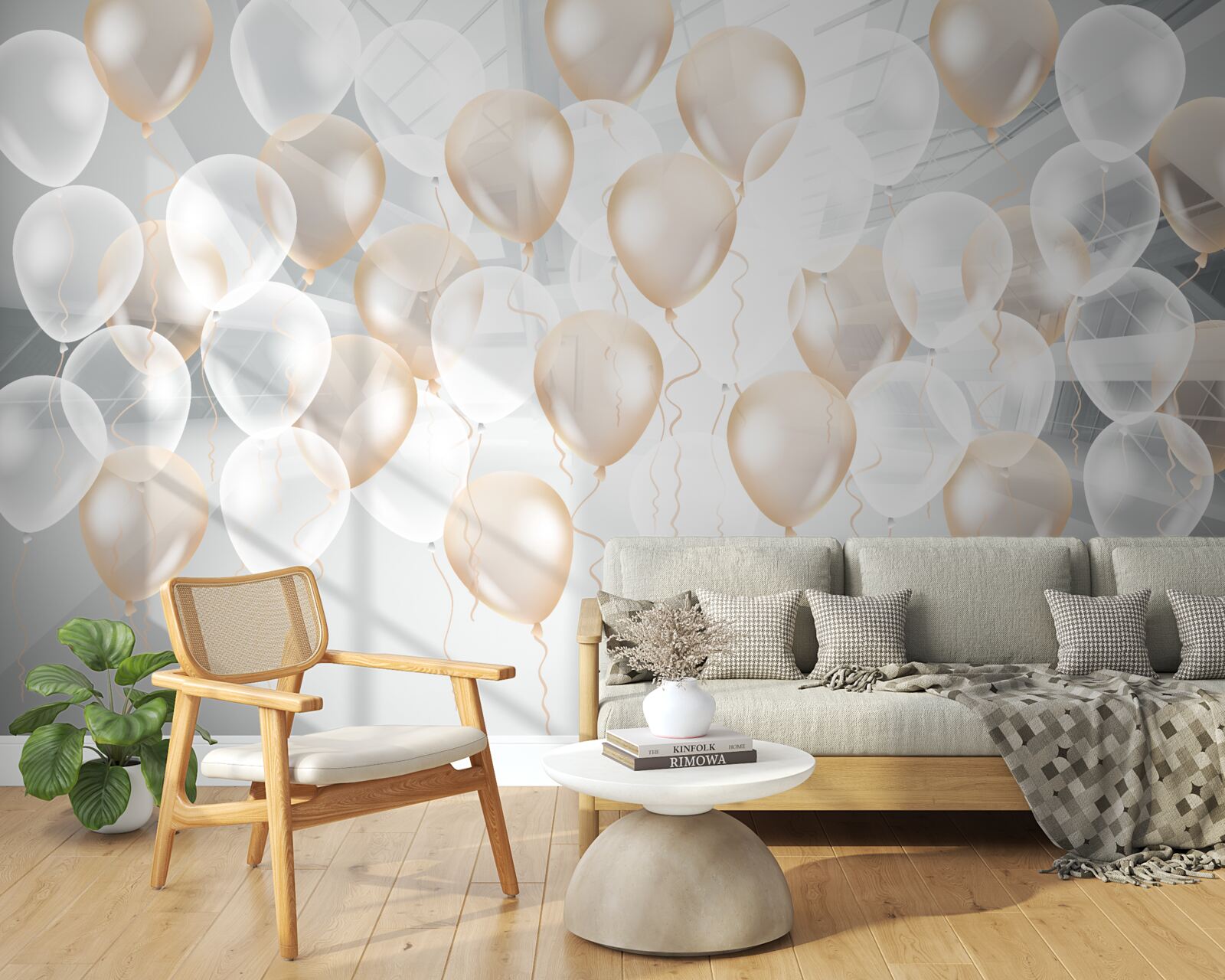 Fototapeta balony w biało-złotej kolorystyce