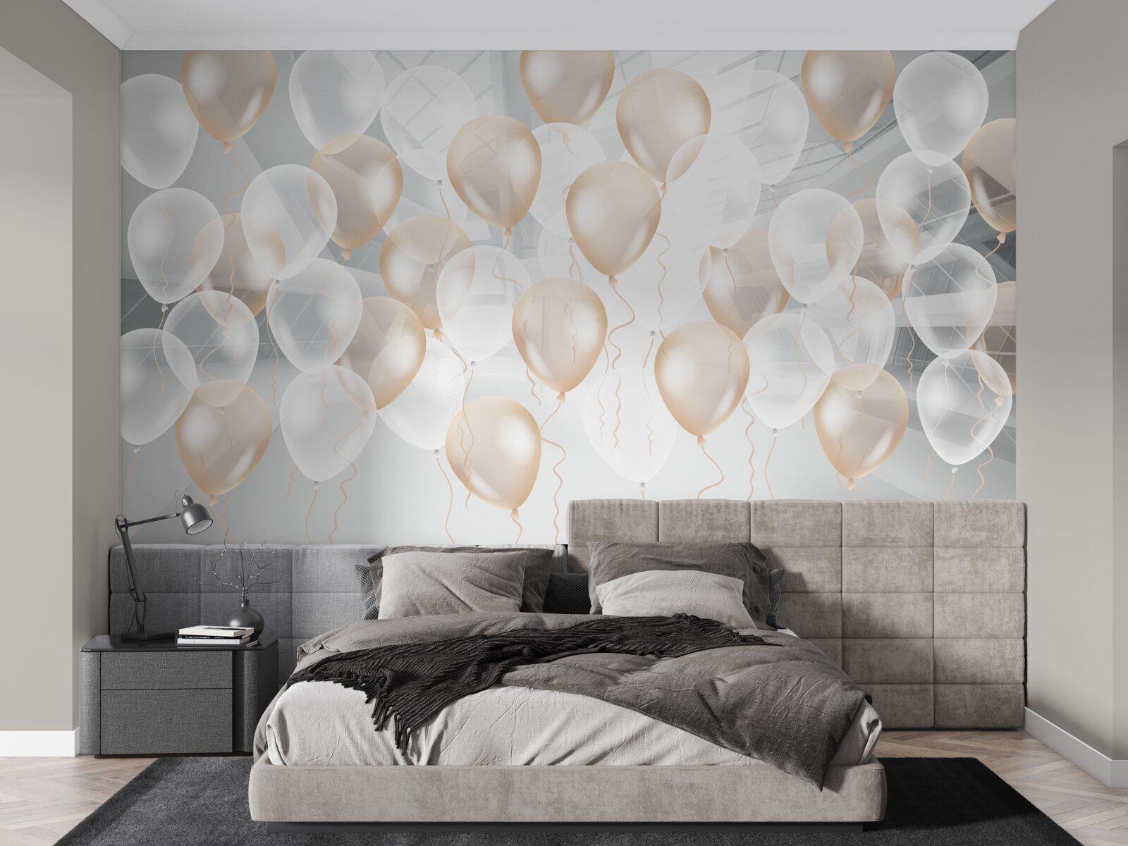 Fototapeta balony w biało-złotej kolorystyce