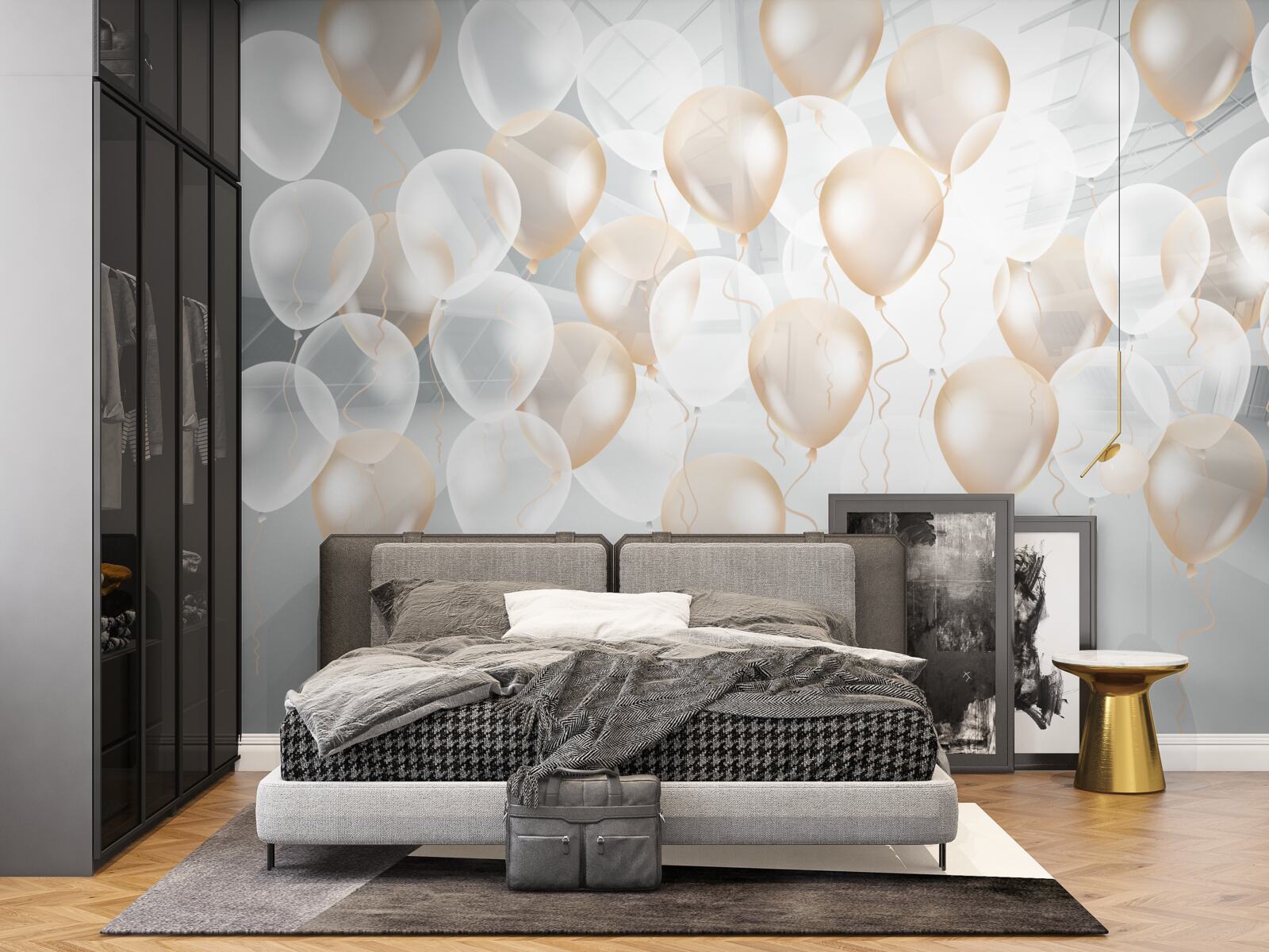 Fototapeta balony w biało-złotej kolorystyce