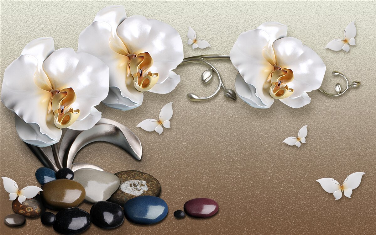Fototapeta Śnieżnobiałe orchidee przenikają przez kamienie