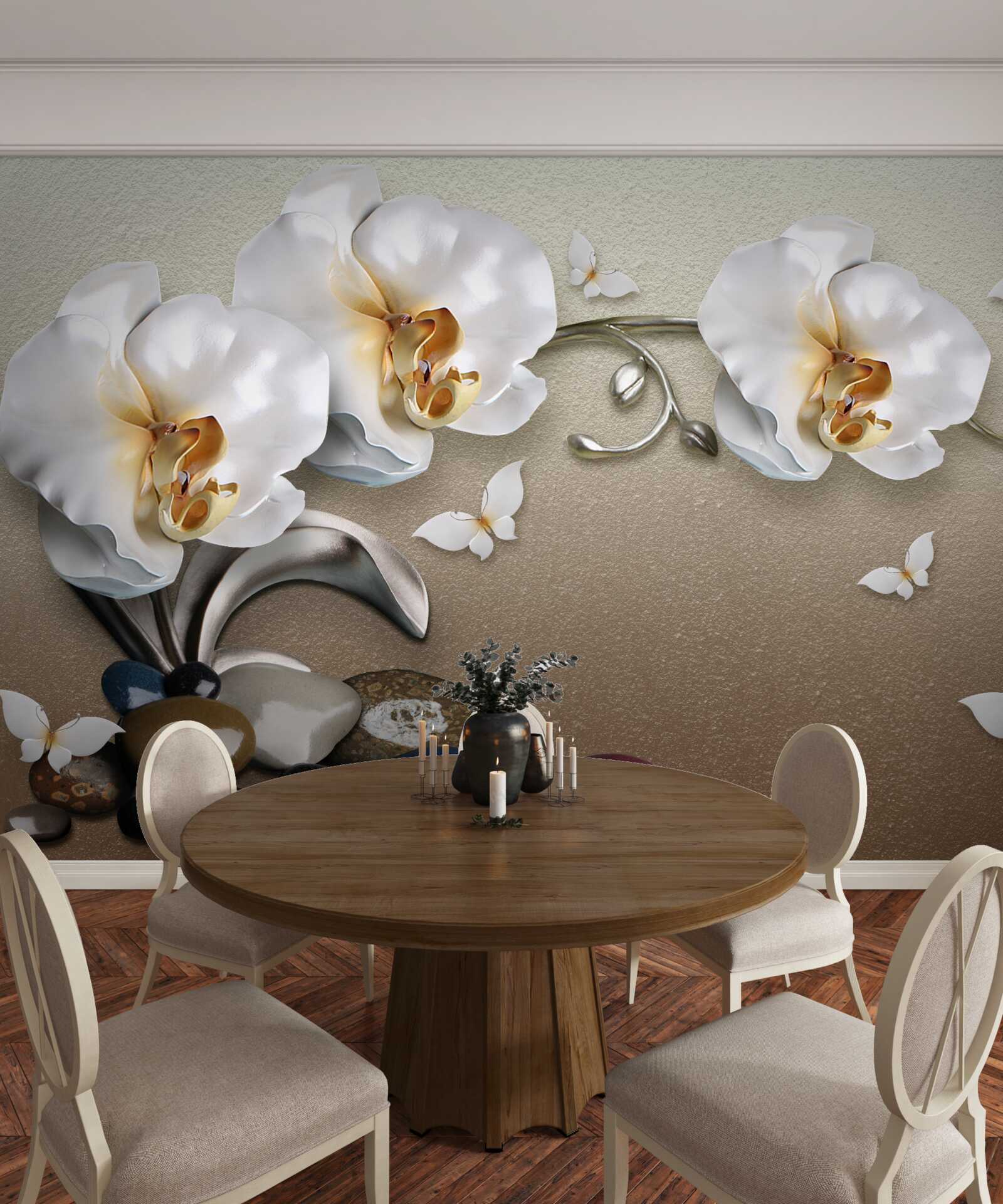 Fototapeta Śnieżnobiałe orchidee przenikają przez kamienie