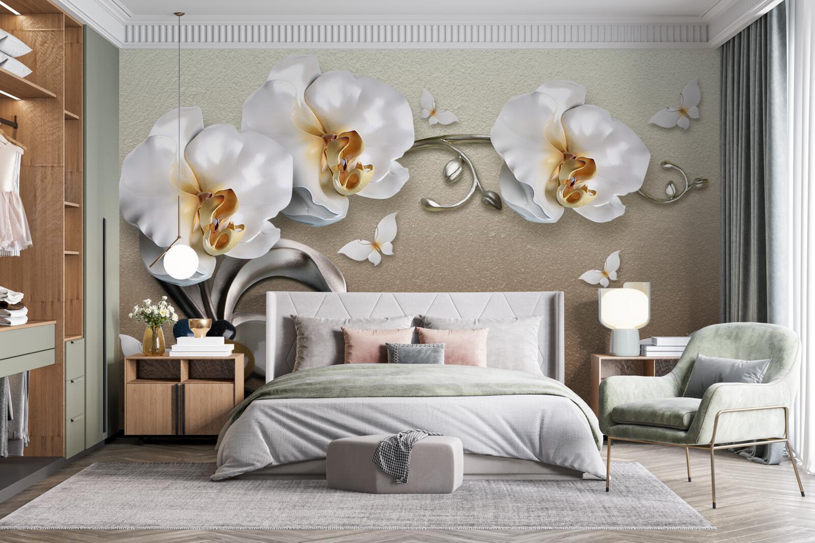 Fototapeta Śnieżnobiałe orchidee przenikają przez kamienie