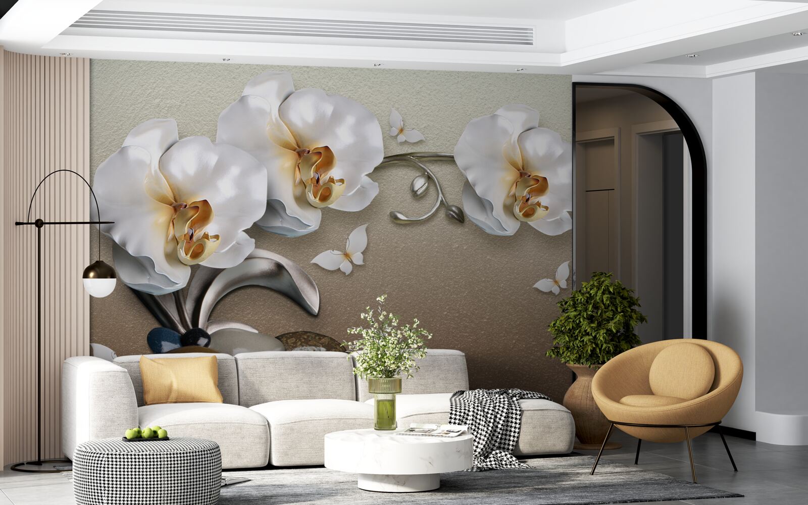 Fototapeta Śnieżnobiałe orchidee przenikają przez kamienie