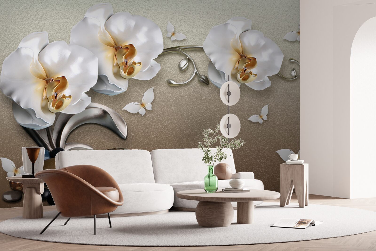 Fototapeta Śnieżnobiałe orchidee przenikają przez kamienie