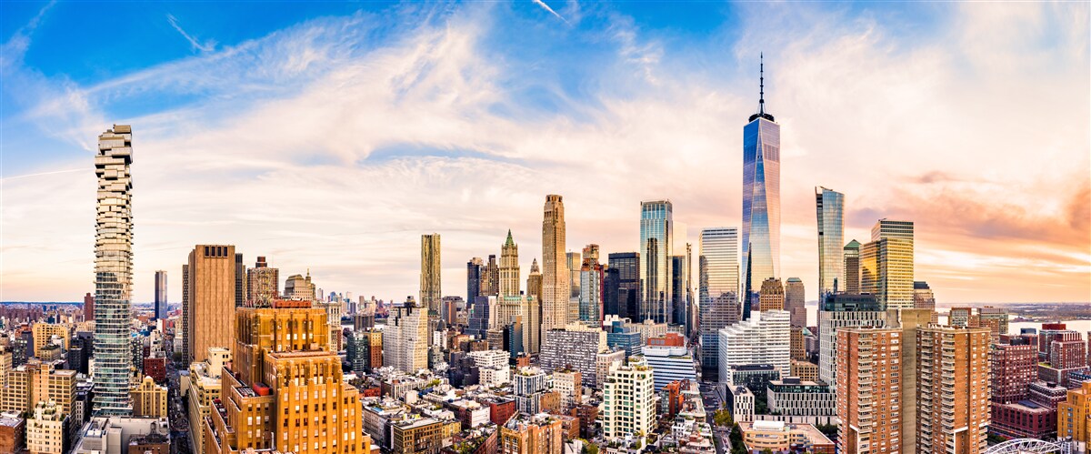 Fototapeta zachód słońca nad dolnym manhattanem