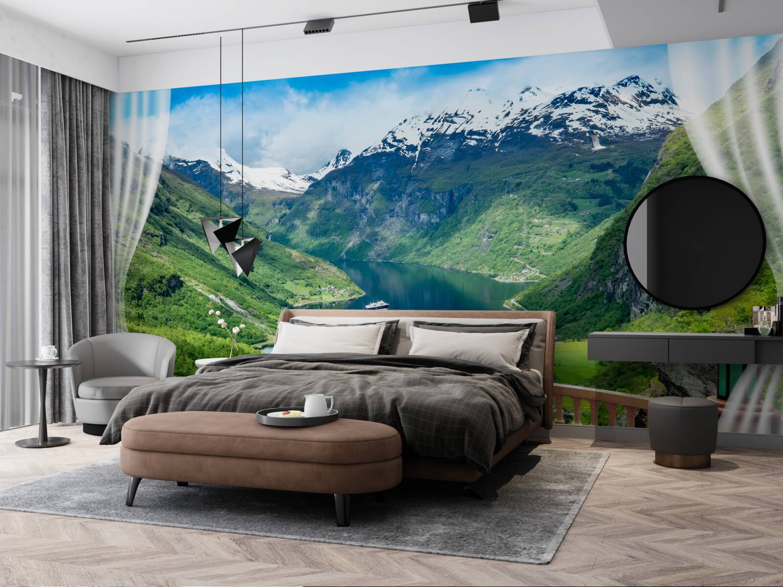 Fototapeta patio z panoramą górskiego potoku