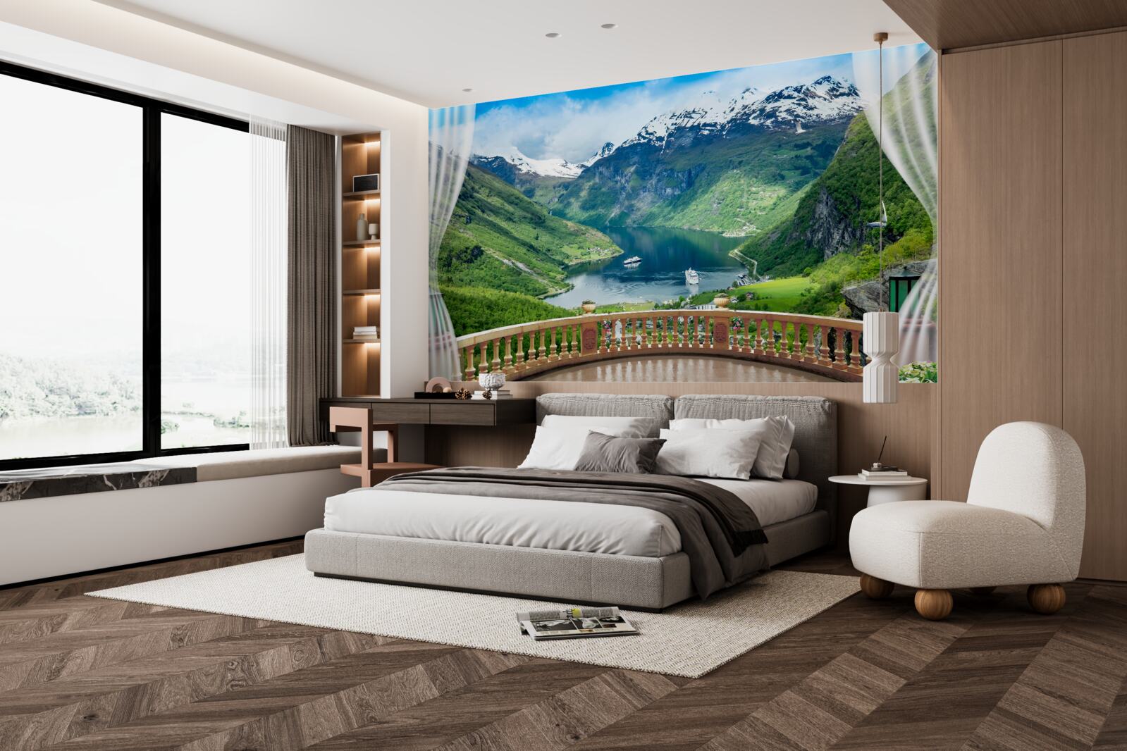 Fototapeta patio z panoramą górskiego potoku