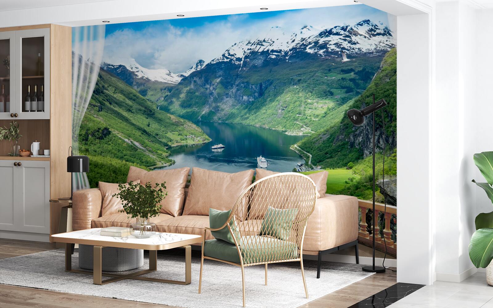 Fototapeta patio z panoramą górskiego potoku